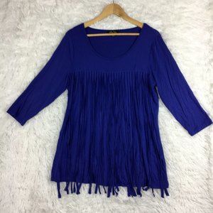 Melissa Paige Women’s Top Size XLP Navy Long Front Fringe Long Sleeves Shirt